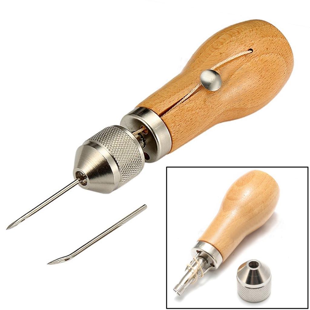 1pc New Leather Craft Tool Stitching Sewing Awl With Waxed Thread And Needles