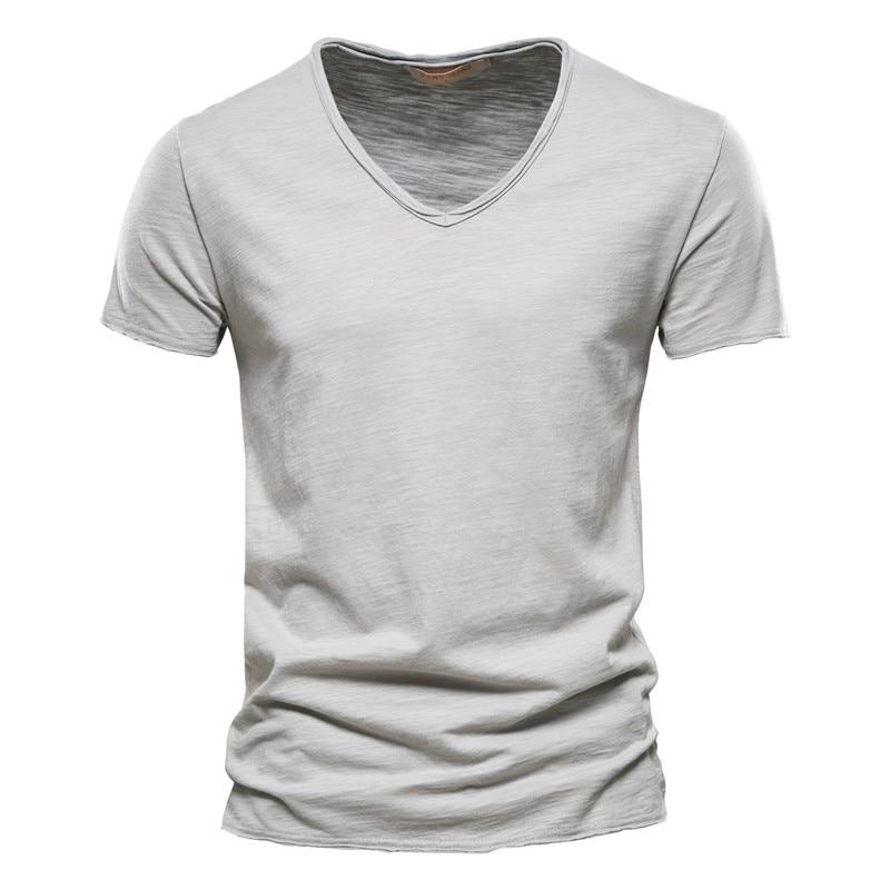 Summer 100% Cotton Elasticity T Shirt Men Casual Soft Fitness Shirt Men T Shirt Tops Tee Shirts V-Neck Short Sleeve Tshirt Men