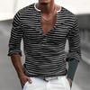 Осень-весна мужской топ с V-образным вырезом и полосатым принтом, цветной подбор, длинные рукава
