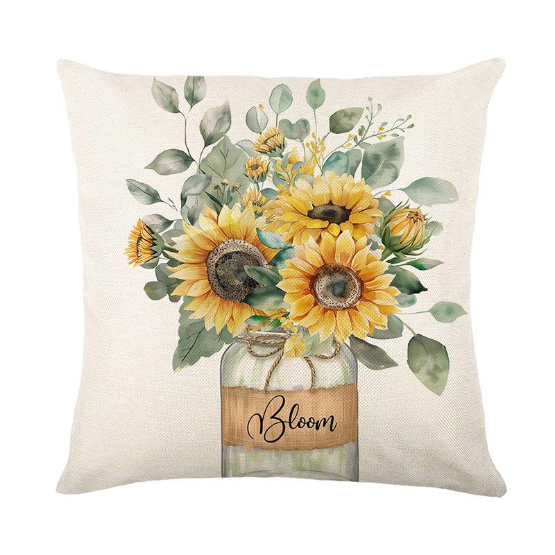 Sunflower Pillow Cover Floral Living Room Sofa Cushion Cover Car Pillow Without Pillow Core Linen Material Nordic Style