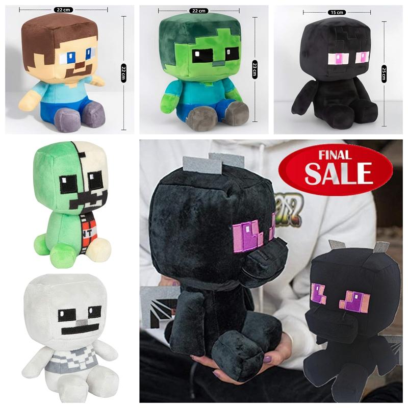 Minecraft Style Sitting Steve Zombie Skeleton Archer TNT Plush Toy Soft Doll Gift For Kids