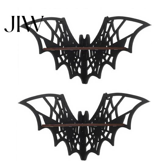 Spooky Room Accessories Halloween Bat Corner Shelf, Decorative Wooden Wall Mount Display Curio Shelf Spiderweb Design Gothic Floating Rack for