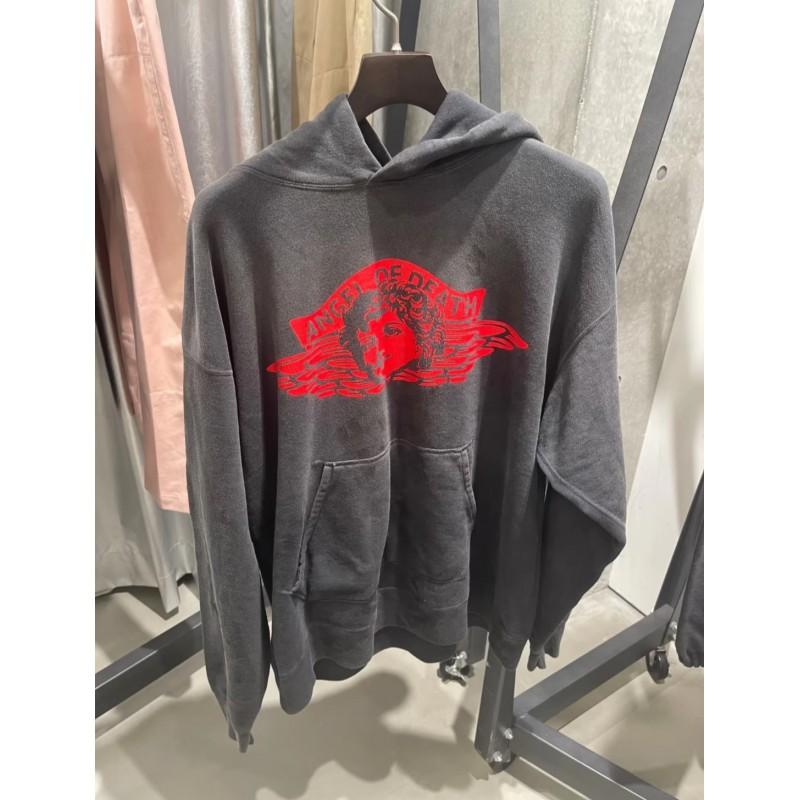 Unisex Vintage Washed Hoodie With Angel Wing Graphic Loose Fit Cotton Sweatshirt Fall