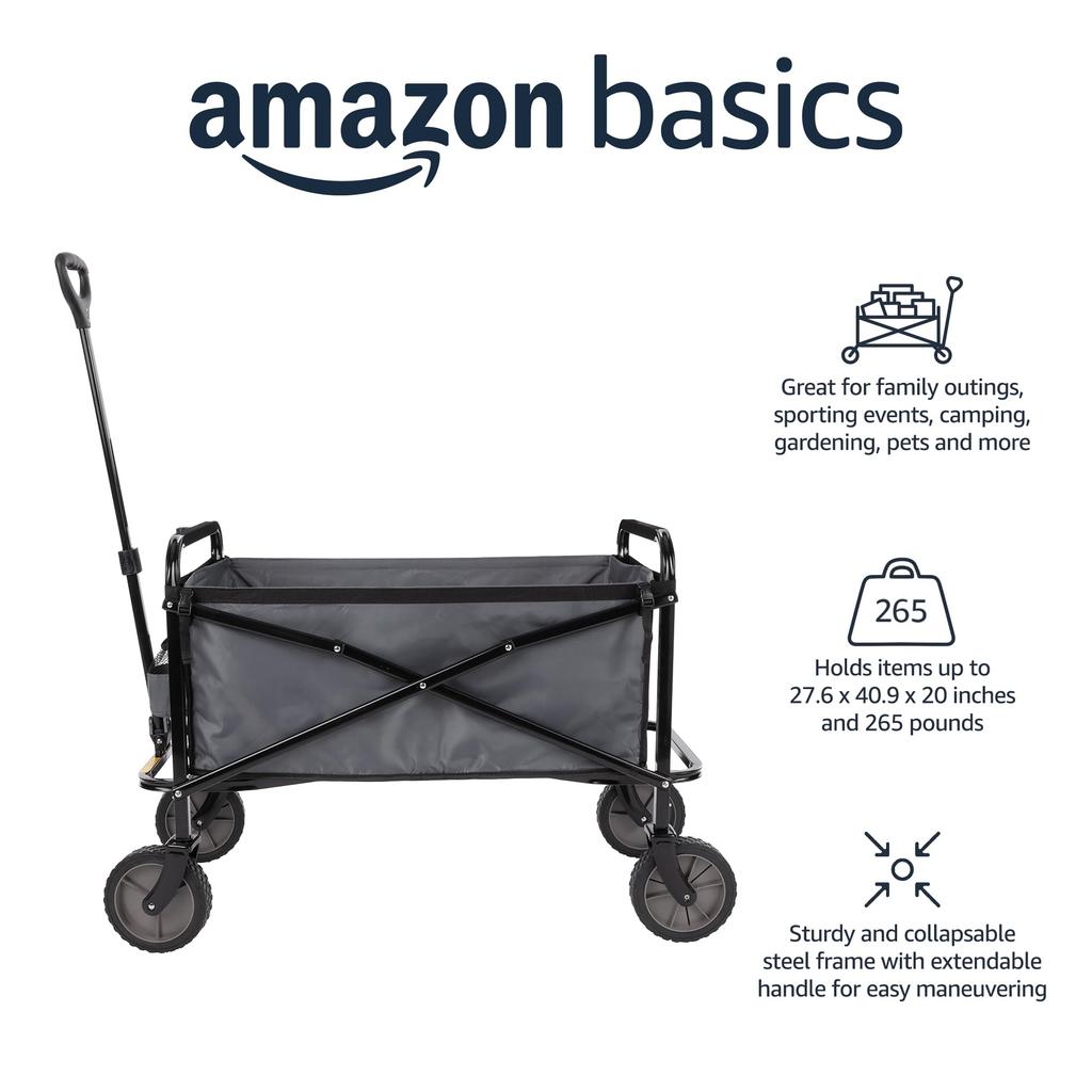 AmazonBasics Utility Wagon Складная садовая утварь для сбора садовых инструментов с чехлом, серая, 103,89 Дx50,8 Шx70,1 Всм