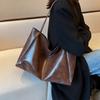 Vintage Soft PU Leather Large Capacity Women Shoulder Bag Fashion Casual Solid Color Top Handle Shopper Tote Bag