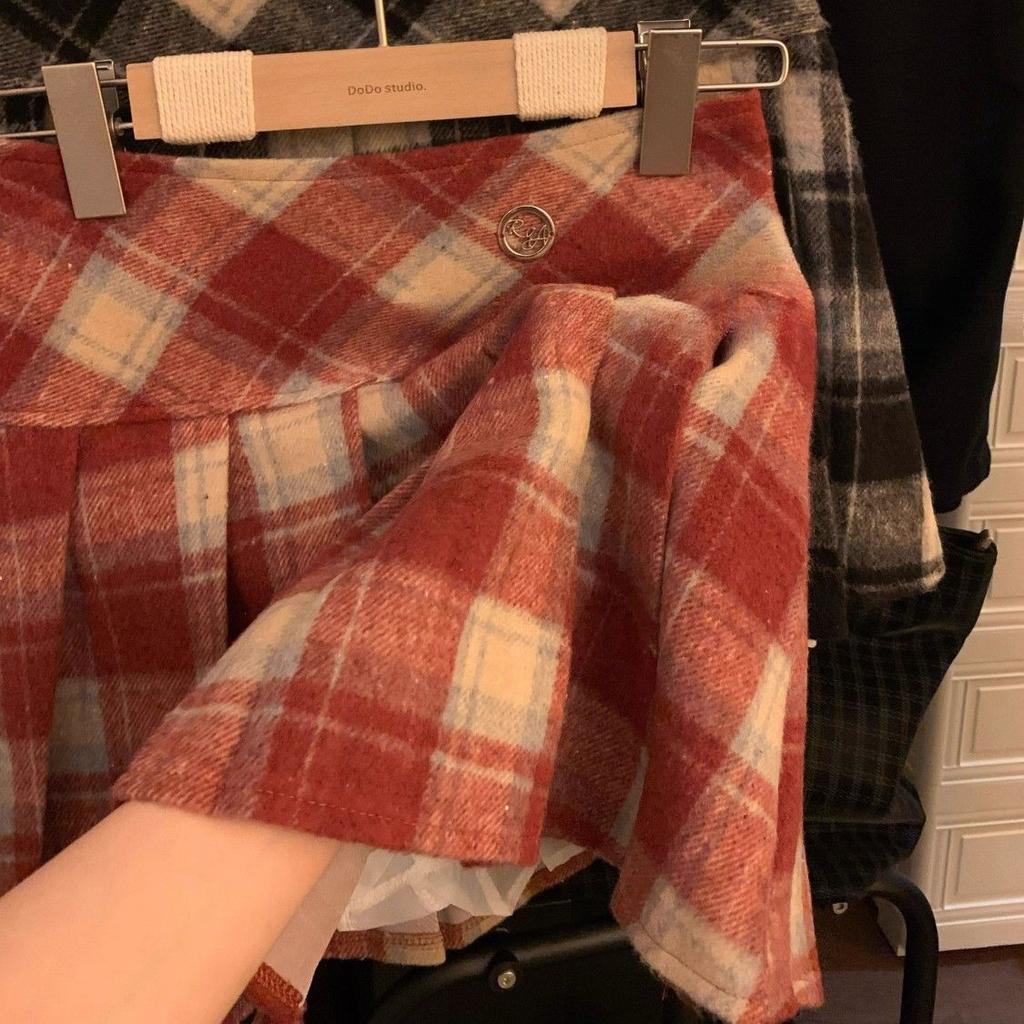 Зимняя клетчатая юбка женская винтажная шерстяная корейская черная красная школьная милая сексуальная клетчатая плиссированная мини-юбка с принтом