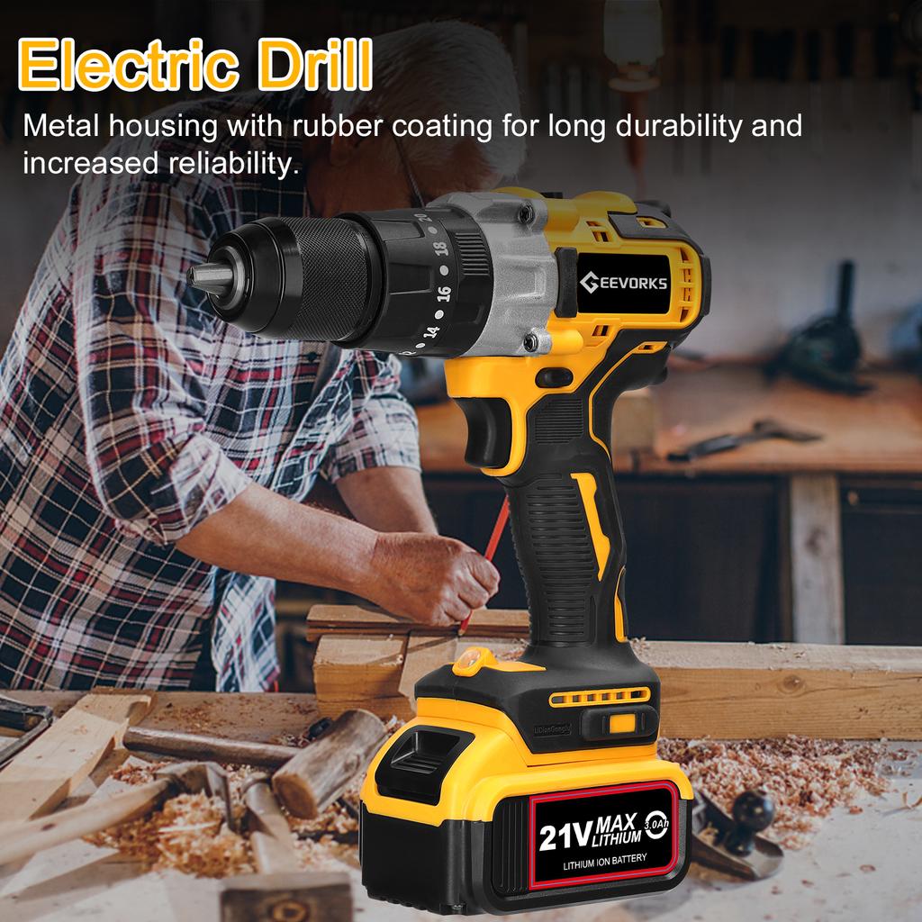 Household 80Nm Multifuctional 21V Electric Drill 2 Speed Control 3 Working Modes Stepless Speed