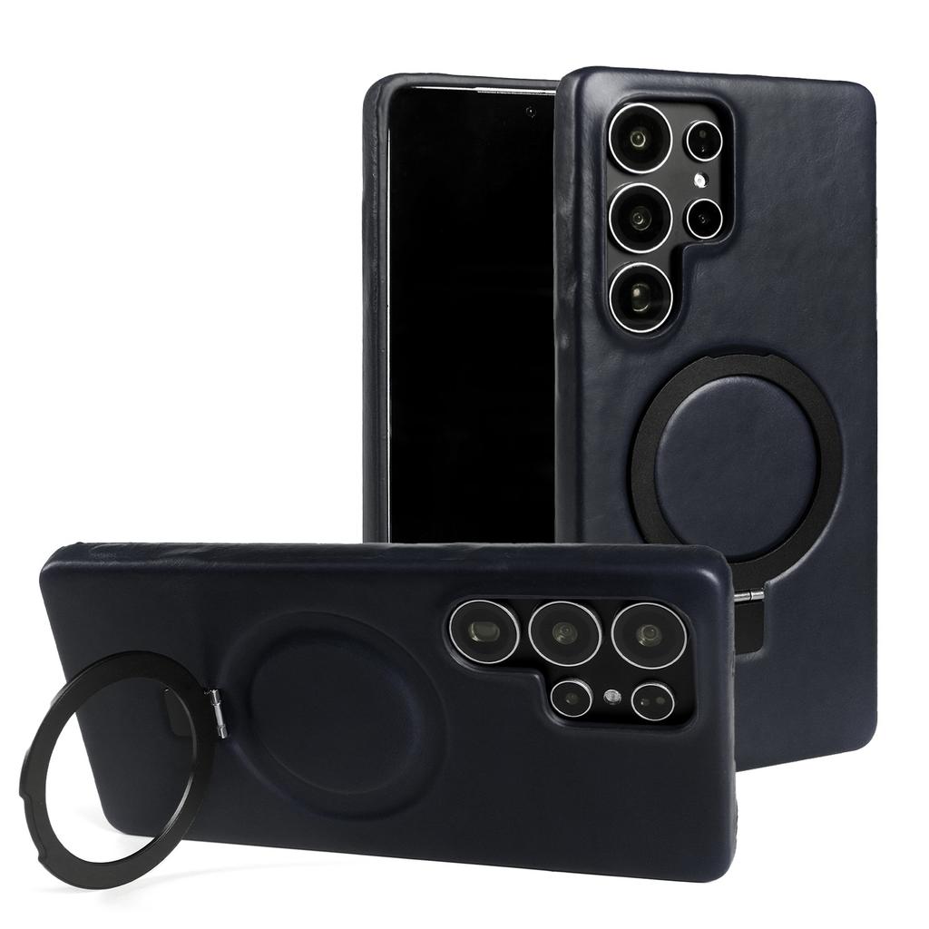 Luxury Magnetic Ring Genuine Leather Case For Samsung Galaxy S25 Ultra S24 S25edg S23 S22 S21 S20 S23 Stand Bracket Phone Cases