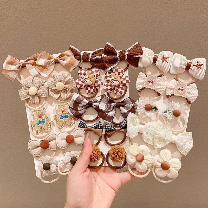 10 шт./5 пар, детская повязка для волос для девочек, резинка для волос, милый мультяшный эластичный бант, детский аксессуар для волос, весна-осень, детская повязка принцессы