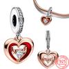 Shiny 925 Silver Two -Tone Radiant Heart Dangle Charm New 2023 Fit Fashion Bracelet Silver 925 Original Charm For Jewelry Making