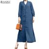 Women Casual V-Neck Loose 3/4 Sleeve Long Dress