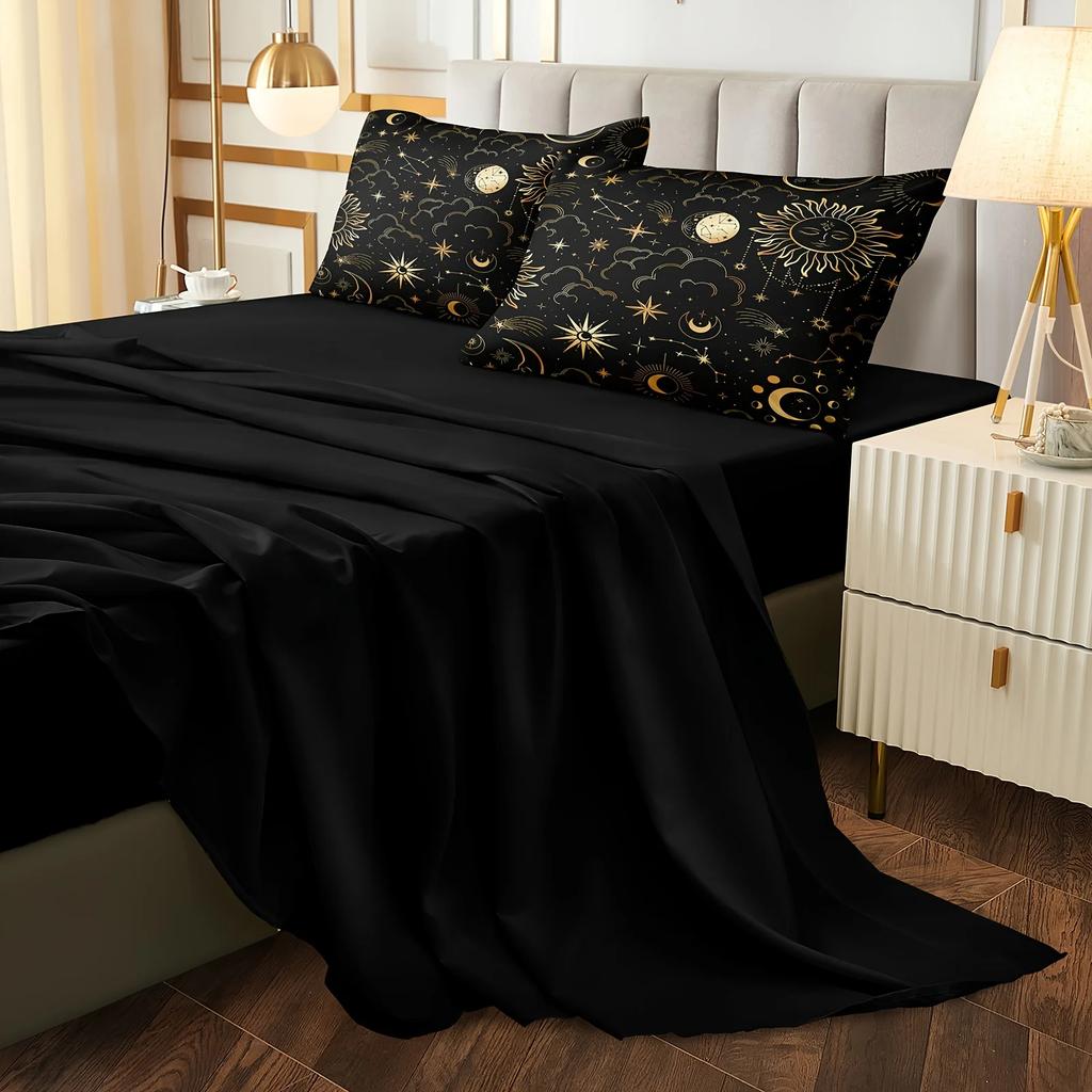 Black Golden Bedding Set Sun and Moon 3D Print  Large Bag Bedding Set Posy Bedding Set Mandela Quilt Cover 100% Soft Microfiber