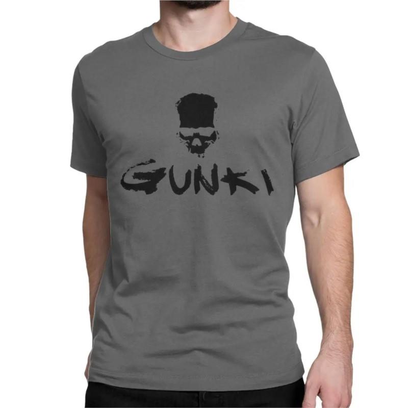 Gunki Funny Tees Short Sleeve Crew Neck T-Shirt Cotton Plus Size Tops Gunki Logo Fishing Angling Skull for Men Women T Shirt