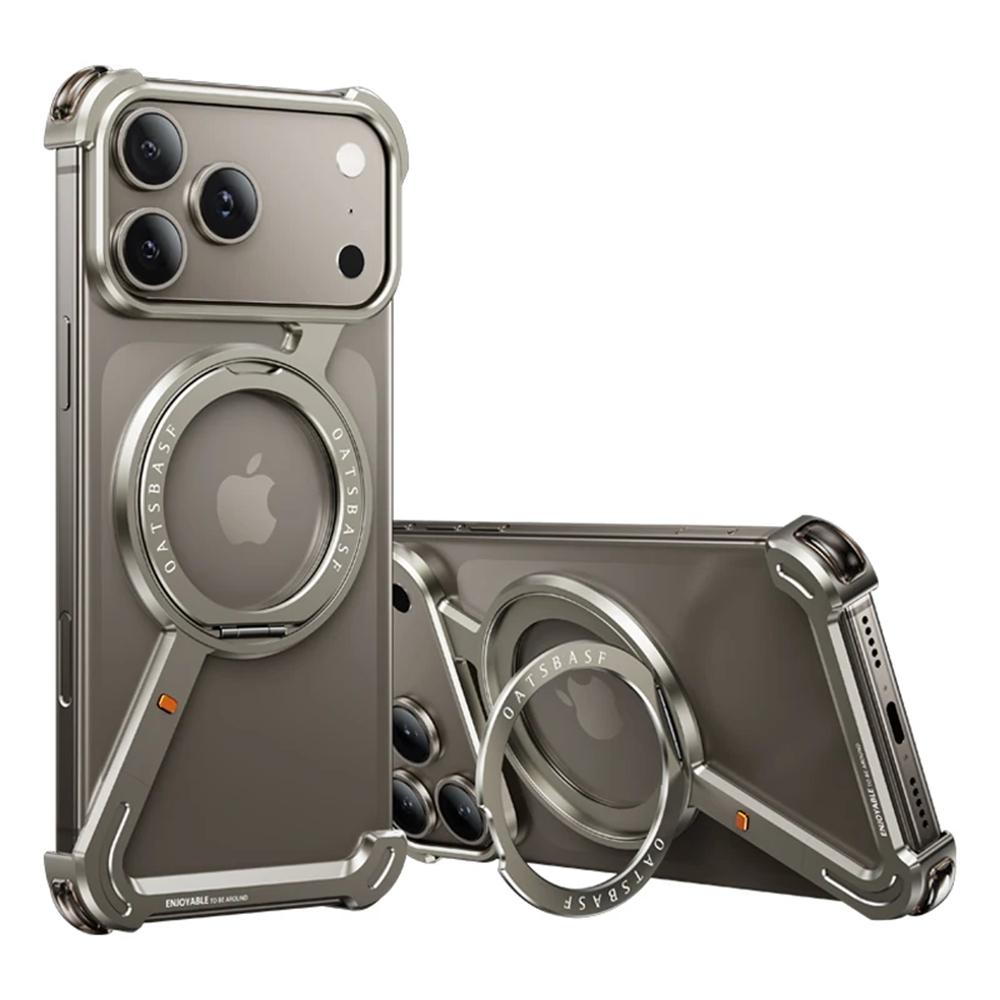 Luxury Metal Frameless Phone Case for iPhone 17 Air 16 15 Pro Max 360° Rotatable Stand Magsafe Magnetic Protective Shockproof Cover