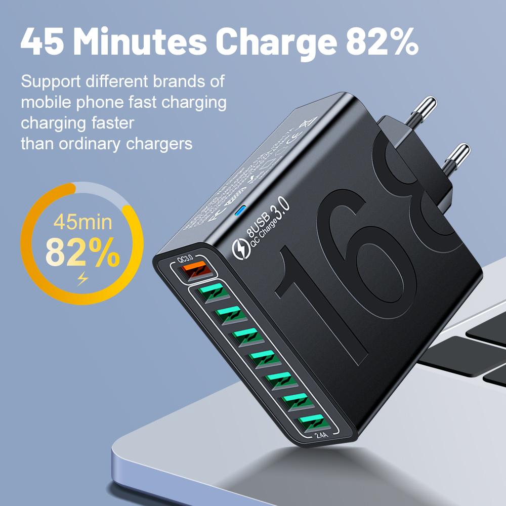 Total 150W Charger USB Quick Charge 3.0 Mobile Phone Charge Adapter Fast Wall Charger For iPhone Xiaomi EU/US/KR Plug
