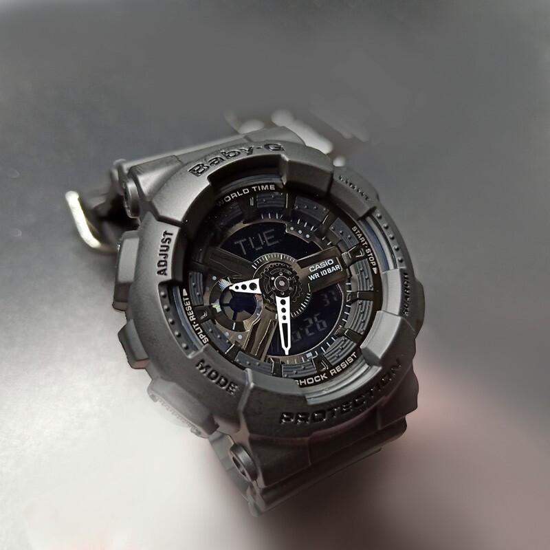 Casio BABY-G Серия 'Тема' Большой Циферблат Двойной Дисплей Многофункциональный Кварцевый Механизм Ремешок из Смолы Японские и Корейские Часы Женские Часы Черные BA-110BC-1
