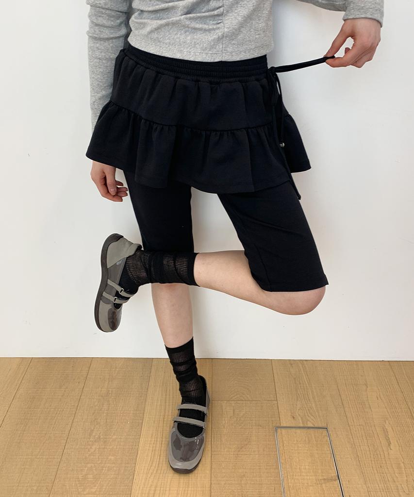 RONRON Smocked Shirring Capri Leggings Pants Black