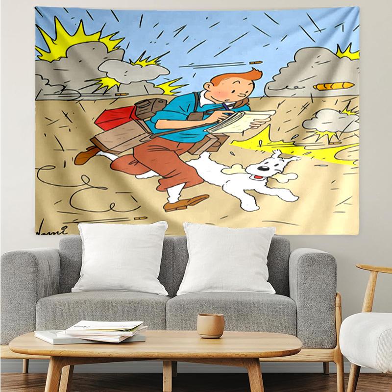 Tintin's Adventure City Quick-Dry Tapestry Hanging for Bedroom,Livingroom, Playroom,Decor Art Room Wall Tapestry Holiday and Birthday Gifts