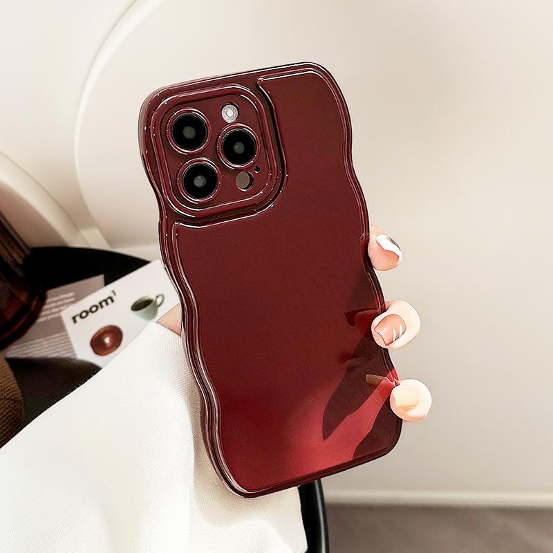 Ретро Бордовый Чехол-Бампер с Волнистым Краем для iPhone 17 16 Pro Max 15 13 11 12 14 Air Мягкий Силиконовый Задний Корпус