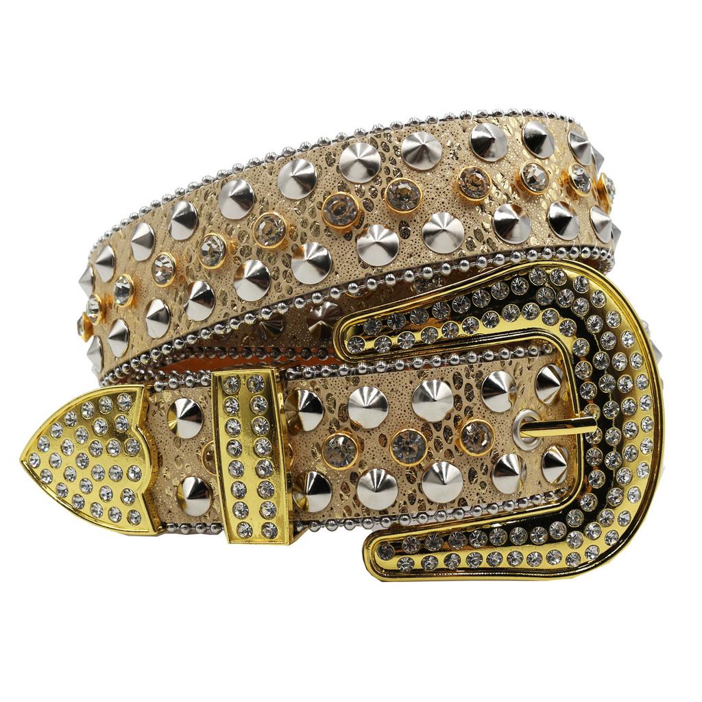 Ремень со стразами для женщин Хип-хоп Панк Нон-мейнстрим Тренд Универсальный Широкий Пояс Печать Вспышка Алмазный Ремень