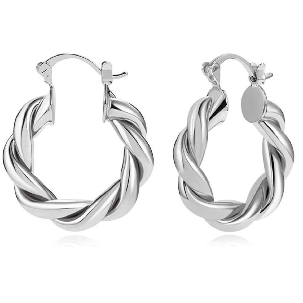Classic Jewelry Hypoallergenic Waterproof Circle Thick Twist Hoop Earrings Gold Plated Stainless Steel 18K Brass Opp Bag Women's
