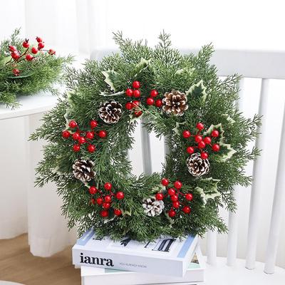 Red Berry & Pine Cone Christmas Wreath: Festive Home Decor with Pine Needles & Vine