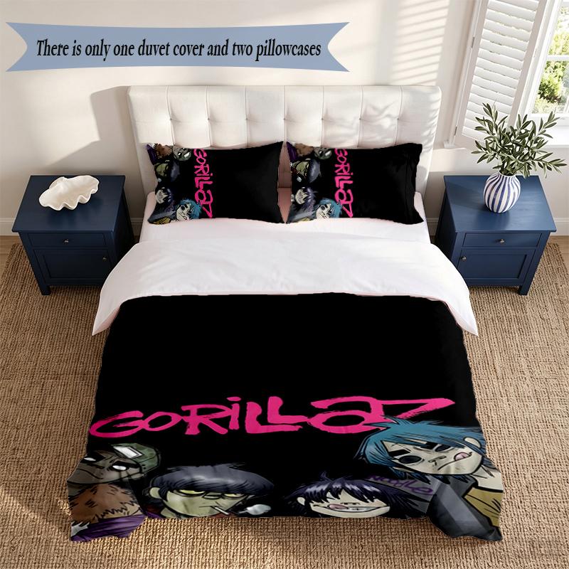 Gorillaz 3‑Piece Bedding Set Soft Microfiber Duvet Cover Pillowcases Comfortable Bed Linen for Bedroom Decoration