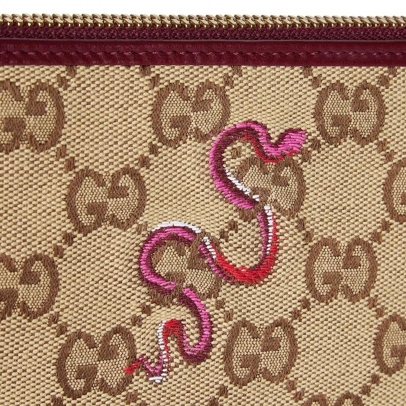 Gucci Клатч-кошелек GG Supreme из канваса со змеиной вышивкой и кожаной отделкой для унисекс на каждый день