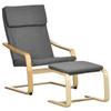 Armchair With Footstool Armchair Set Linen Look Solid Wood Gray And Natural