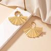 Exaggerated Folding Fan Shape Metal Stud Earrings Gold Copper Color Zircon Punk Style Unique Personality 2024 New Large Earring