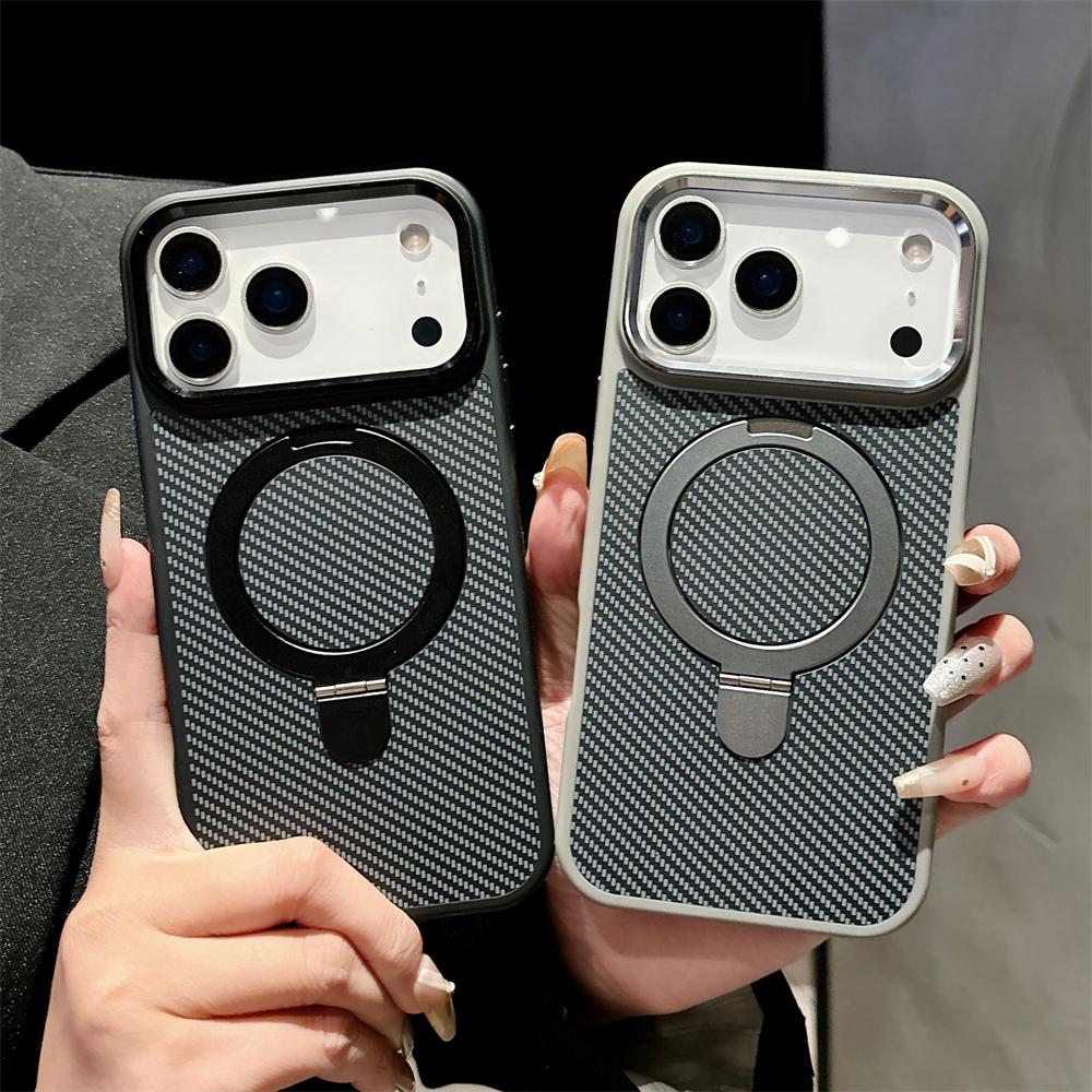 Магнитный держатель-подставка Armor из углеродного волокна, матовый чехол для iPhone 17 Air 16 15 14 Plus 13 12 11 Pro Max, чехол-держатель для Magsafe
