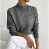 Womens Half Turtleneck Sweater Casual Solid Color Loose Knit Pullover Long Sleeve Top