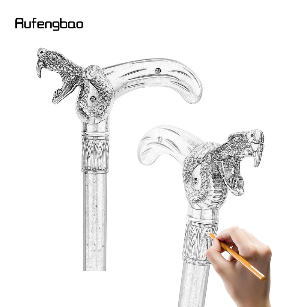 Golden White Snake Head Biting Walking Cane Fashion Decorative Walking Stick Gentleman Elegant Cosplay Cane Knob Crosier 92cm