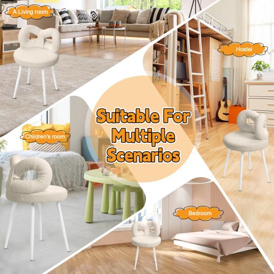 Туалетный столик со спинкой с бантом для гостиной, для женщин и девочек, для спальни, для макияжа, регулируемые подушечки для ног, безрукий туалетный стул, сиденье для бокового столика