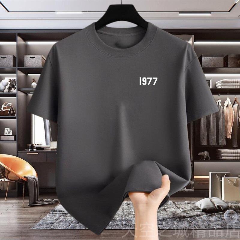New Summer Unisexs Pure Cotton Tshirt 1977 Shortsleeved Ins Base American Loose Casual and Versatile Trendy Brand Halfsleeved
