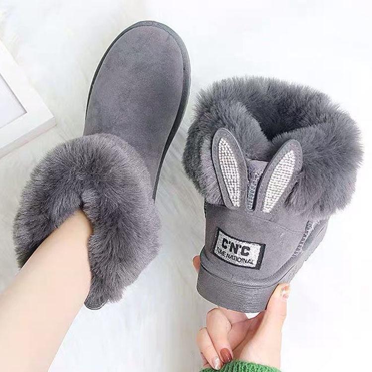 Fashion Rabbit Ear Ankle Boots Women Winter Shoes Suede Woman Snow Boots Cute Women's Furry Botas De Mujer Warm Plush Cotton Shoes