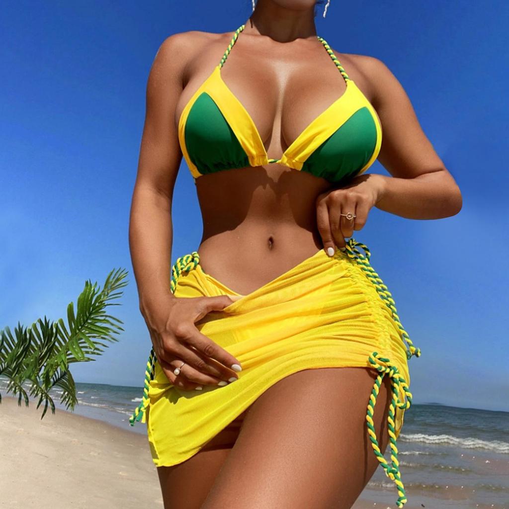 Women's Printing High-Breasted Straps Bikini Set Two-Piece Swimsuit