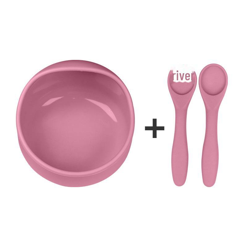 Силиконовый набор для кормления младенцев с присоской: Миска для улиток, ложка и вилка с деревянными ручками, легко моются.