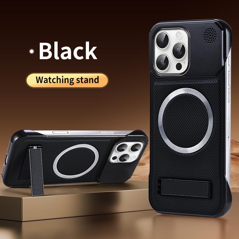 Магнитный Чехол-Подставка из ПУ Кожи для Ароматерапии для iPhone 12 13 14 15 16 17 Pro Max Plus Беспроводная Зарядка Безрамочный Чехол