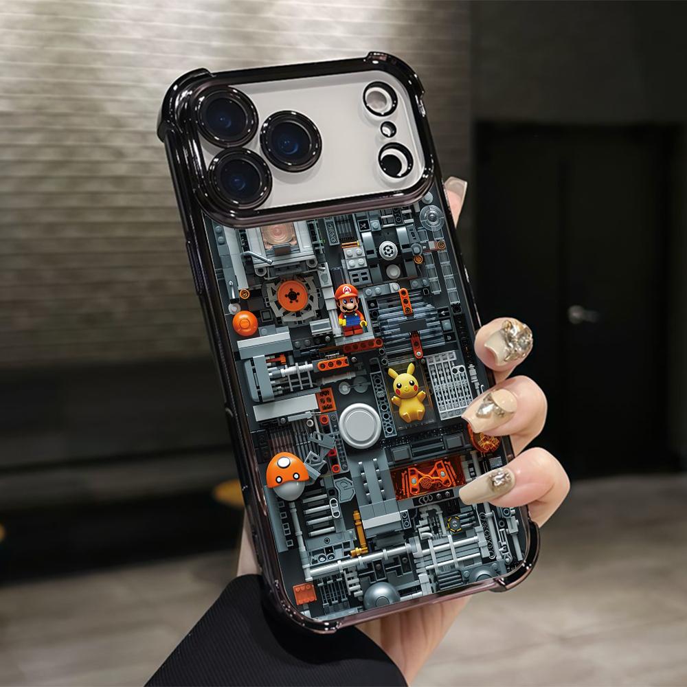 Cool M-Marios Building Block Phone Case for iPhone 17 Air 16 15 14 Plus 13 12 11 Pro Max X Xs XR 8 e Anti-drop Transparent Cover