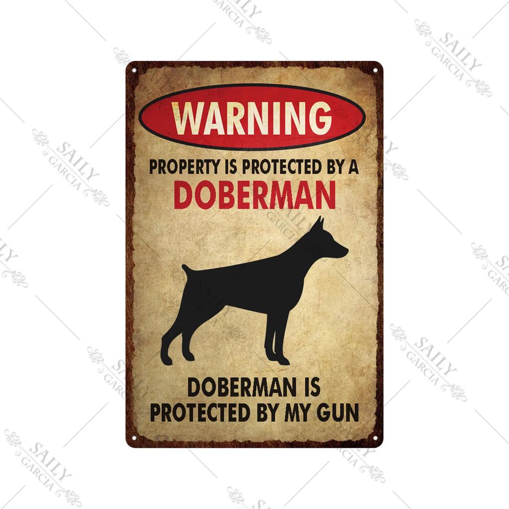 Dog Warning Vintage Tin Sign Animals Pet Metal Posters Lover Protected Pet Metal Wall Decor Plates Farm Home Kennel Metal Plaque