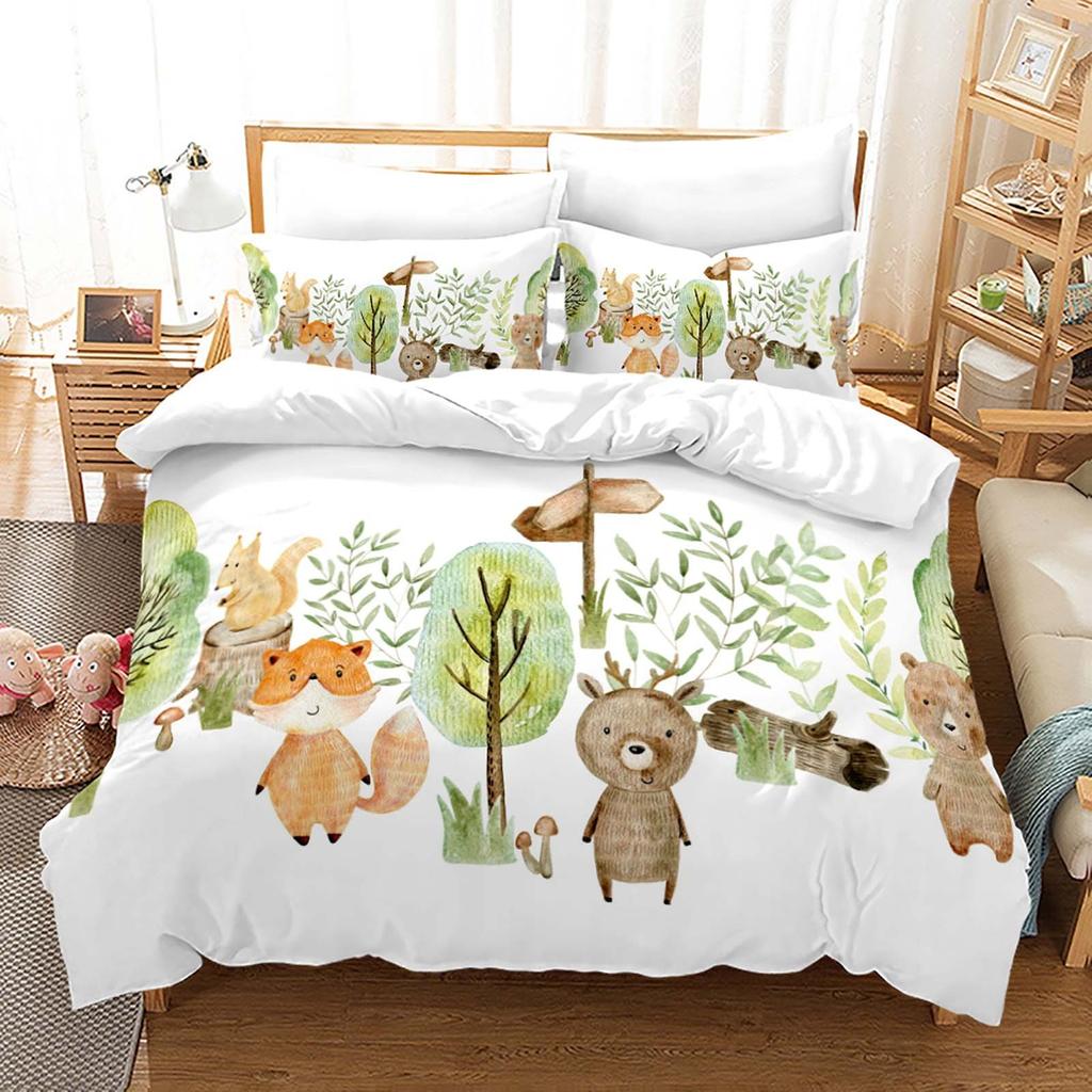 Акварельный мультяшный принт с животными Комплект пододеяльника Твин Фул Квин Кинг Детское постельное белье Одеяло Комплекты постельного белья Покрывало