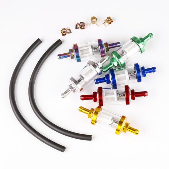 Visible Clear Glass Fuel Filter with Thickened 5/16-Inch Fuel Line And Hose Clamps Universal Oil Filter Kit