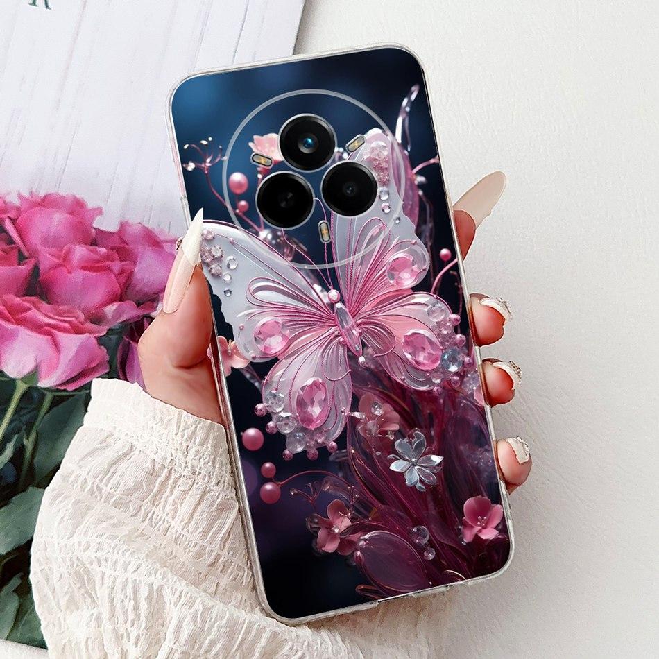 Для Realme 14 Pro 14Pro+ Элегантный чехол для телефона с цветочным принтом и кошкой Для Realme 14 Pro Plus 14Pro 5G Мягкие силиконовые ТПУ чехлы