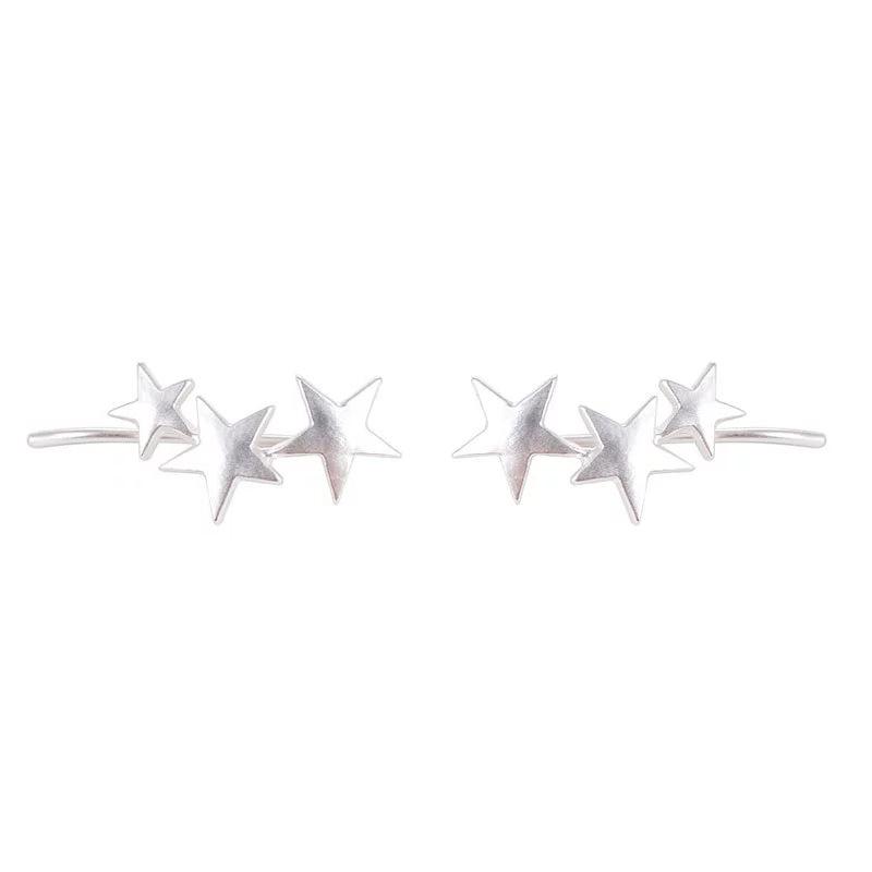 Fashion Scrub Three Star Stud Earrings Five-pointed Stars Without Pierced Ear Clips Simple Jewelry AVE