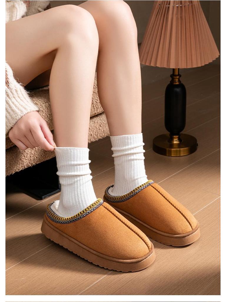 Женские хлопковые тапочки на толстой подошве с флисовой подкладкой, для дома/улицы, нескользящие, износостойкие, с закрытым носком.