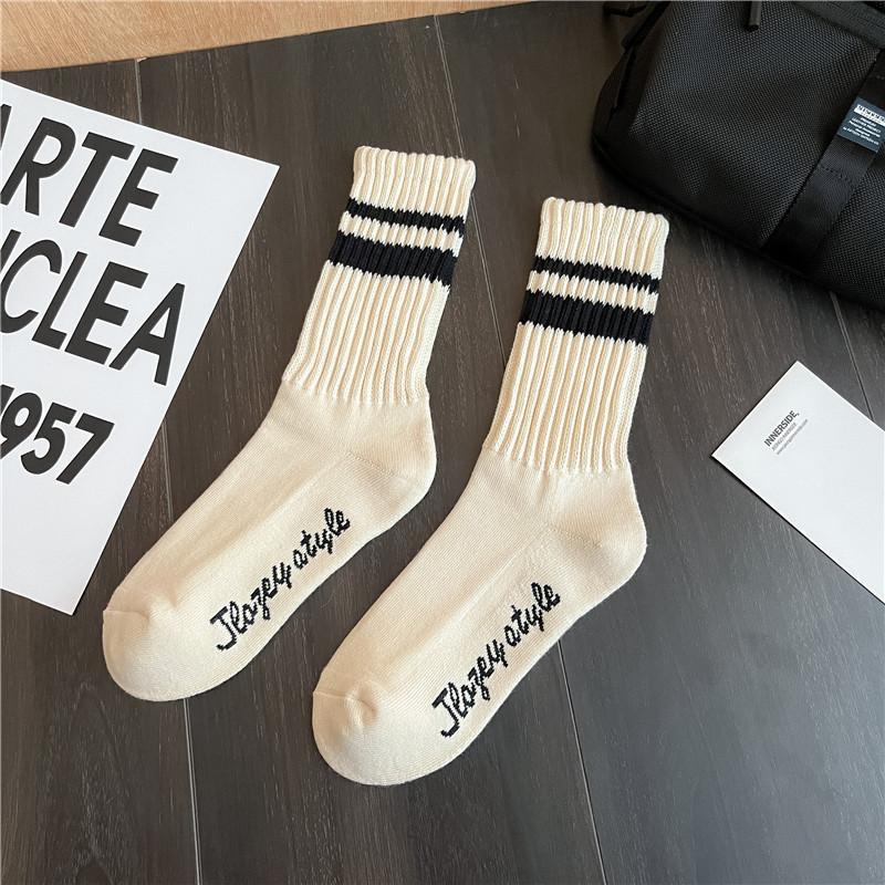 Модные унисекс полосатые хлопковые носки до середины икры, теплые, влагоотводящие, против натирания, спортивные носки, мужские носки для баскетбола, носки для бега