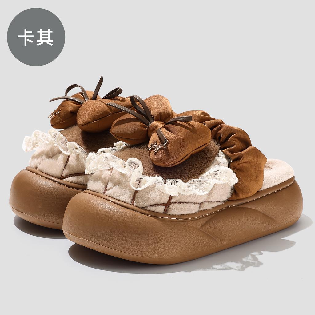 Bow Cotton Slippers Are Cute In Winter, Home Use Thick Bottom To Keep Warm, and Non-slip Plush Cotton for Winter Wear.
