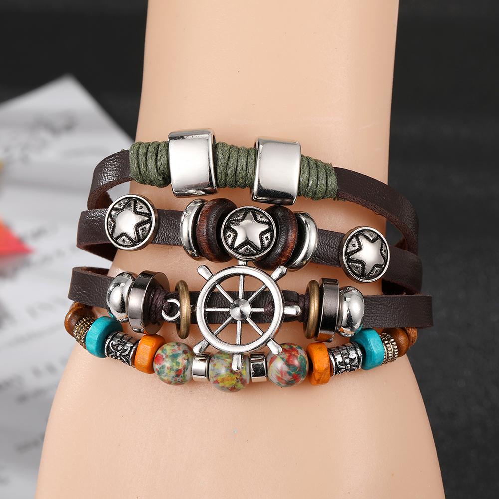 Винтажные кожаные тканые многослойные браслеты в этническом стиле в стиле бохо Эффектные украшения для женщин и мужчин