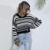 Autumn Women's Sweater Round Neck Long Sleeve Bottom Knit Short Striped Sweater